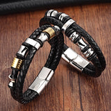 Leather Chrome Bracelet Men